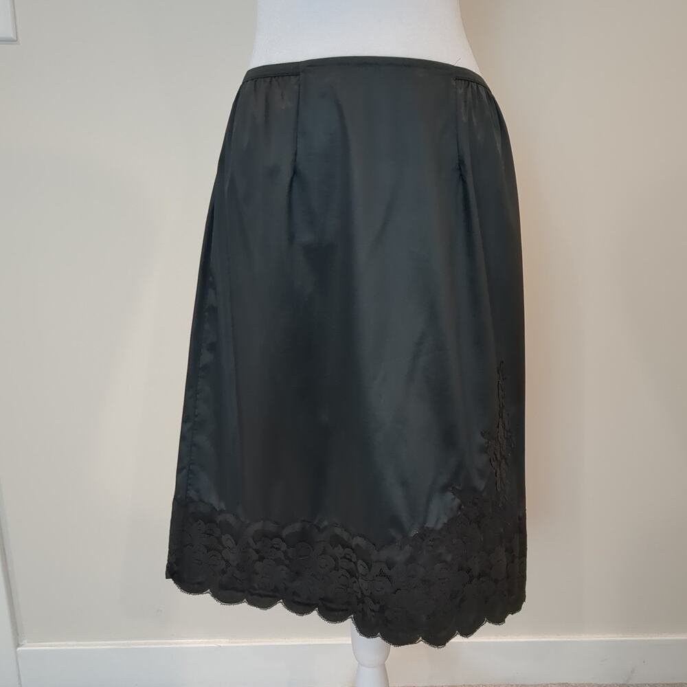 Vintage Wonder Maid Half Slip Small Black Lace Hem Slit Nylon Sissy 60s Lingerie